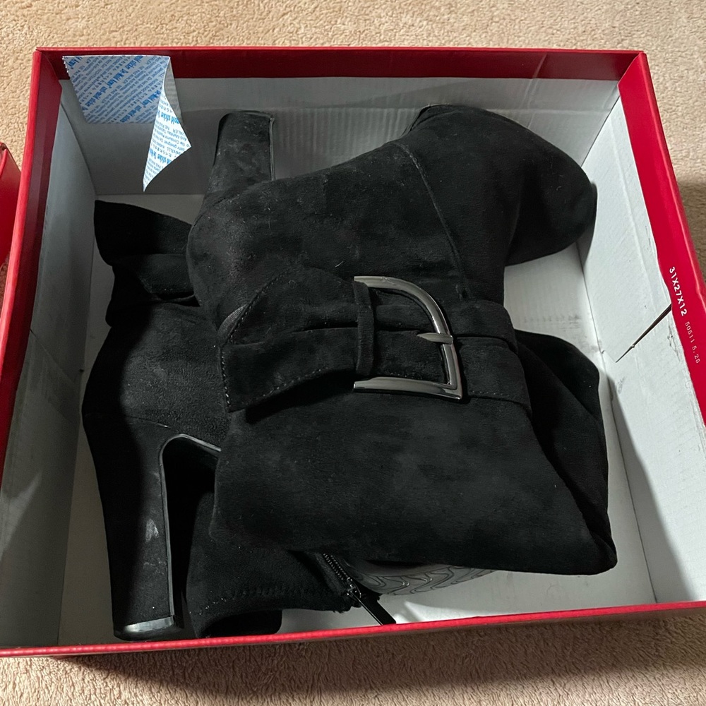 Black suede 4 inch heel boots